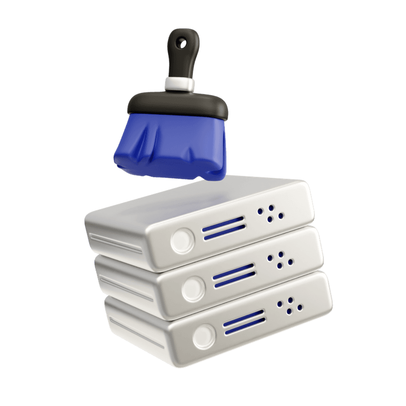 A blue brush brush the top of a database server