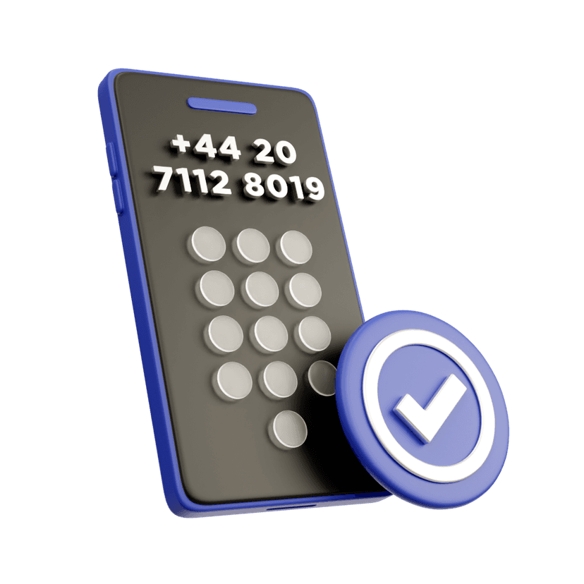 A blue phone with a tick to suggest a valid phone number